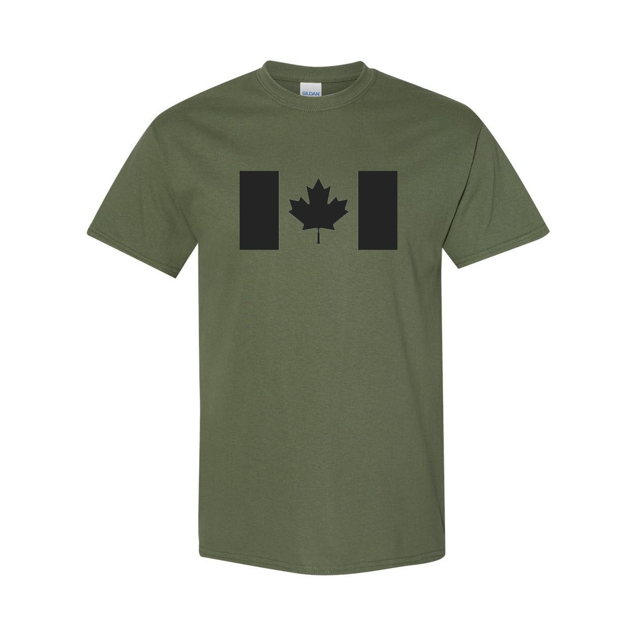 Military Green Cotton T-Shirt with Black Canada Flag