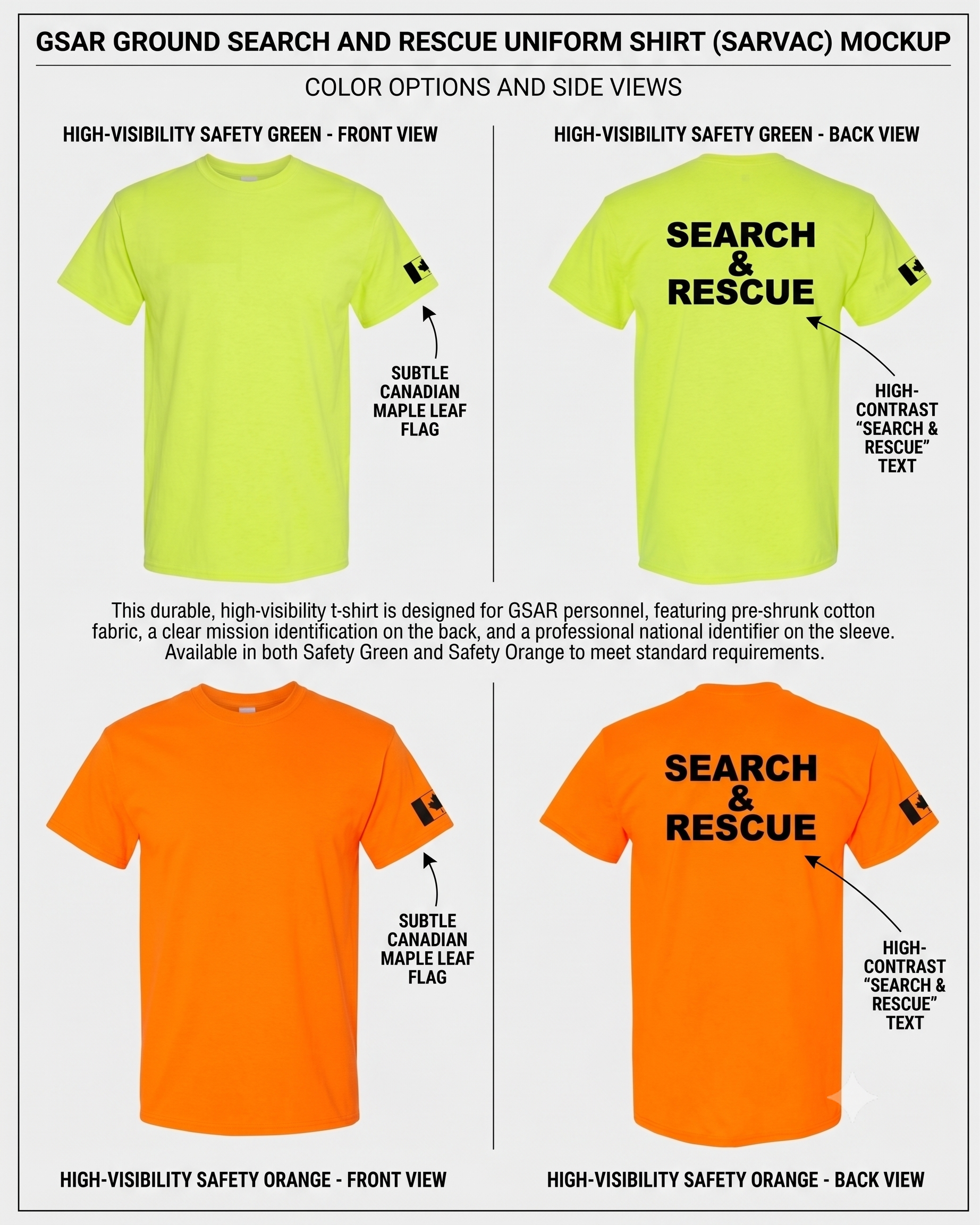 High Visibility Ground Search & Rescue (GSAR) T-Shirt | Volunteer Apparel